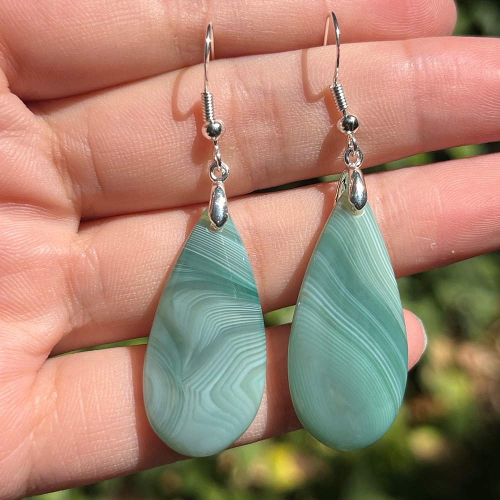 925 silver plated green Botswana agate drop earrings 2